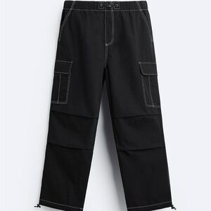 Zara’s Men's Black Parachute Pants with Contrast Stitching 0108/305